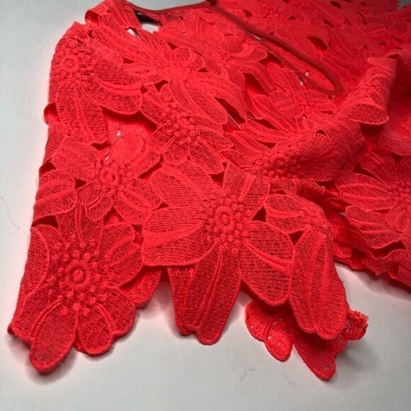 ARK & CO. Bright Neon Pink Cut Out Floral Flower Child Lace Festival Crop Top - Picture 6 of 12